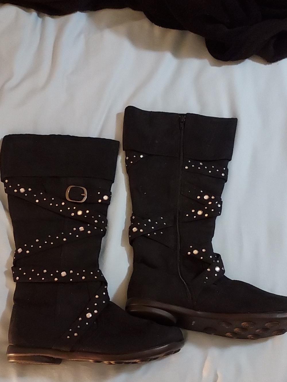 Women’s Black Mid-Calf Studded Buckle Boots   Never Worn